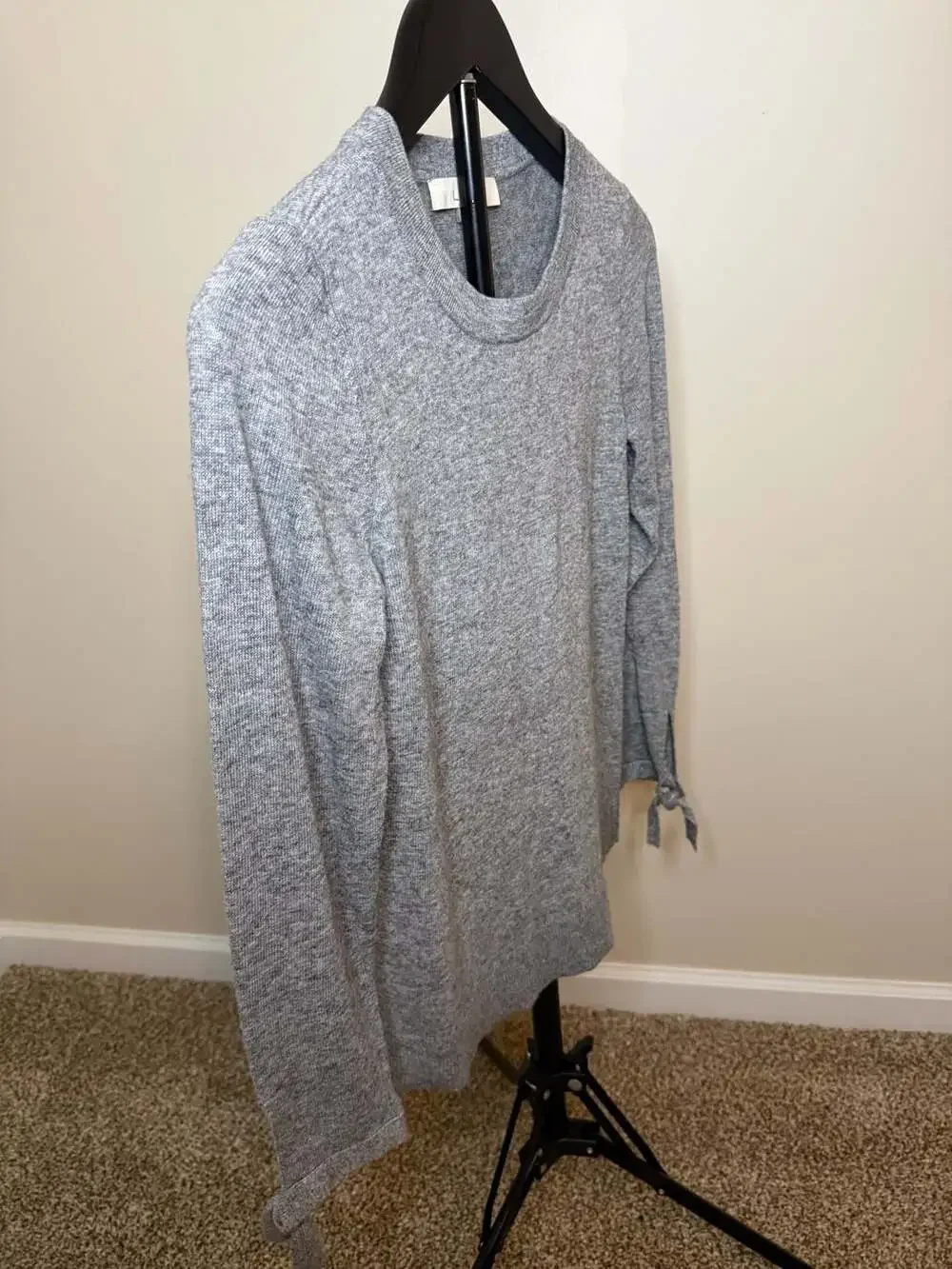 LOFT Gray‎ Marled Tie-Cuff Crewneck Pullover Sweater-XS